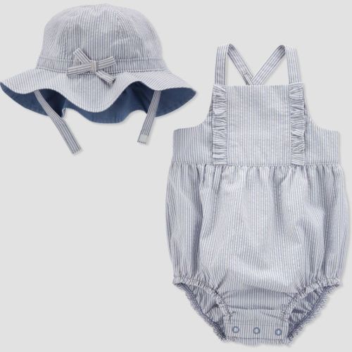 Carter's Just One You® Baby Girls' Seersucker Romper with Bubble Hat - Blue/White, Size: Newborn
