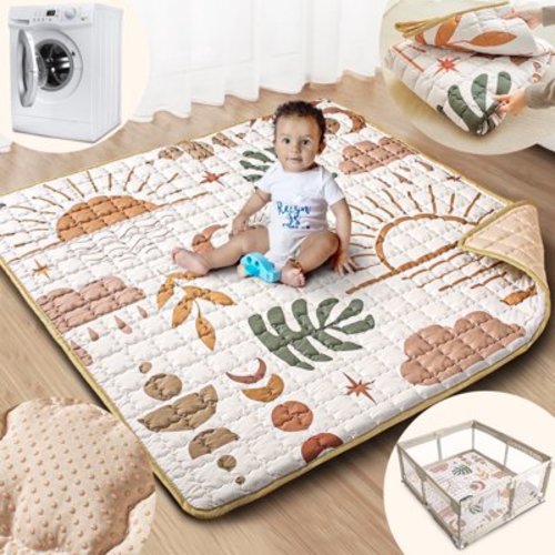 Beavtaens Baby Play Mat for Floor, Fits 50x50 Playpen, Super Soft, Non-Slip, for Ages 0-4 (Nature)