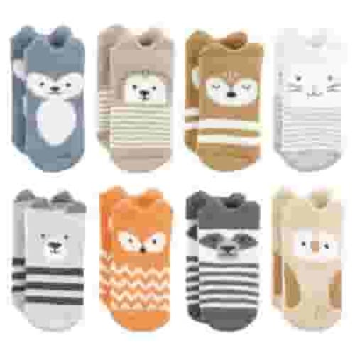 Hudson Baby Infant Boy Cotton Rich Newborn and Terry Socks, Boy Woodland 8-Pack, 0-6 Months