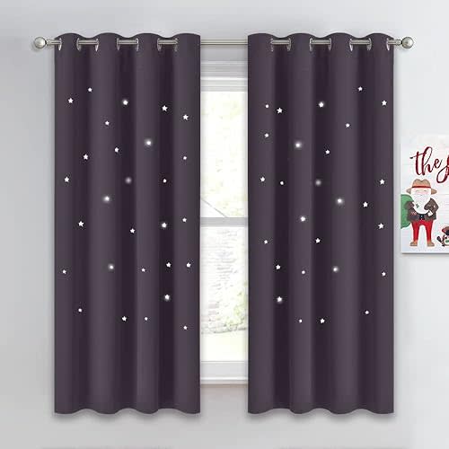 NICETOWN Blackout Curtains for Bedroom, Thermal Insulated Twinkle Star Curtains for Teen, Grommet Top Window Blackout Shades for Nursery Room, (52" W x 63" L, Greyish Purple, 1 Panel)