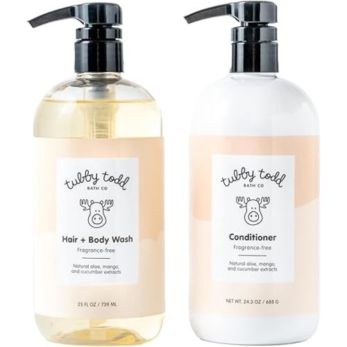 Tubby Todd Baby Bath Kit - The Hair Duo Bundle - Baby Shampoo and Conditioner Set - Full Size Fragrance-Free