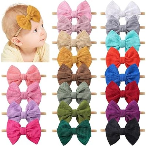 yoyokid Hairband, 20 PCS Baby Girls Nylon Headbands Super Soft Baby Hair bands with Bows Elastic Hair Accessories for Newborn Infant Toddler