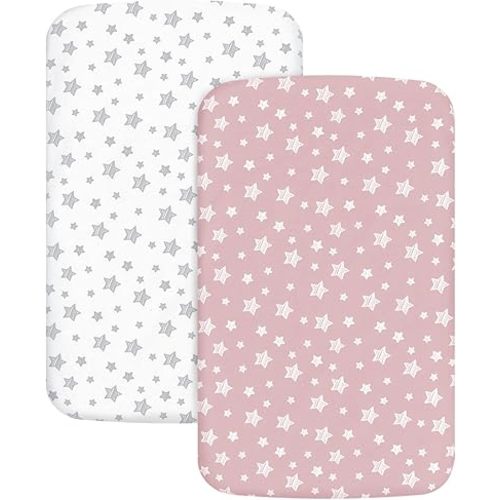 Bedside Sleeper Bassinet Sheets 2 Pack Compatible with Mika Micky & MiClassic & Milliard Bassinet, Fit Most Bedside Sleeper Bassinet Mattress, Pink&White
