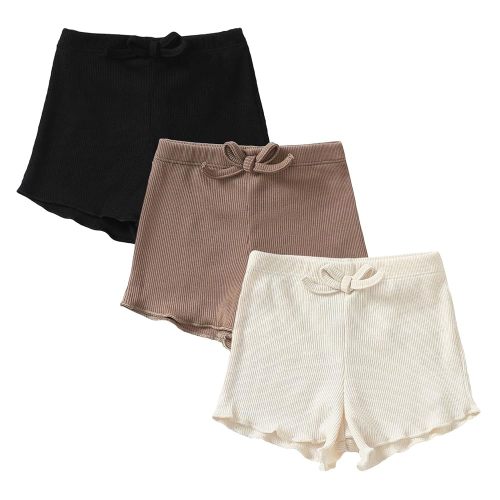 SOBOWO Toddler Girl Shorts Ribbed 3 Pack Baby Girls Solid Soft Elastic Waist Casual Playing Shorts Summer Short Pants