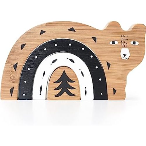 Wee Gallery Bamboo Nesting Bear, Building and Stacking Blocks, Arc Stacker and Balance Toy for Child Motor Skills, Problem Solving, Play, and Nursery Decor (for Kids Age 18 Months and up)