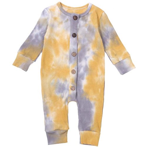 Kuriozud Newborn Unisex Baby Boy Girl Button Romper One Piece Jumpsuit Clothes - Tie Dye Yellow - 12-18 Months