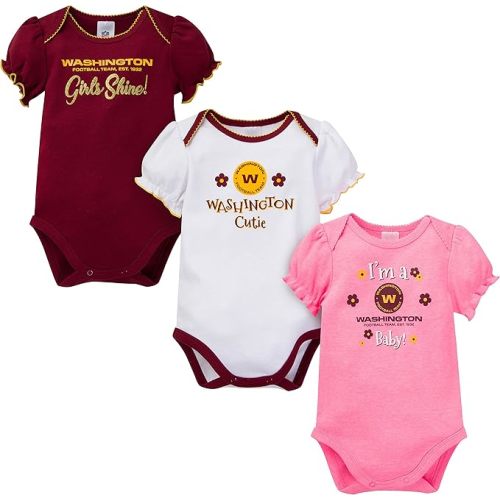 Gerber Baby Girls' NFL Team 3 Pack Short Sleeve Onesie Bodysuit