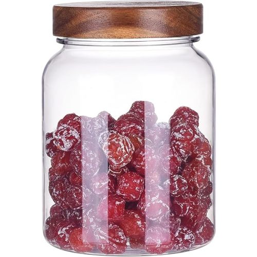 42 Fluid Ounces Unbreakable & Dishwasher Safe Plastic Apothecary Jar with Wooden Airtight Screw Top Lid, Food Storage Canister for Sugar, Tea, Spices, Coffee, Cookie, Candy Containers