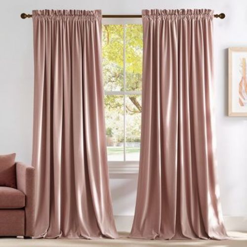 NICETOWN Velvet Curtains 120 inches for Bedroom, 2 Panels Thermal Insulated Noise Reducing Room Darkening Rod Pocket Drapes, Dusty Pink