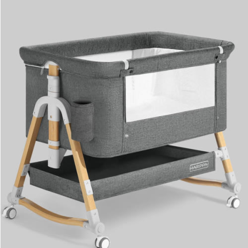 HARPPA Cuddly 3-in-1 Baby Bassinet Bedside Sleeper for Reflux | Attaches to Bed, Adjustable 5 Heights, Non-Toxic & CPSC Certified | Sturdy Aluminum Frame, Portable Wheels, Tool-Free Setup, Gentle Rocking | Perfect for Newborns, Infants, Small Spaces & Saf