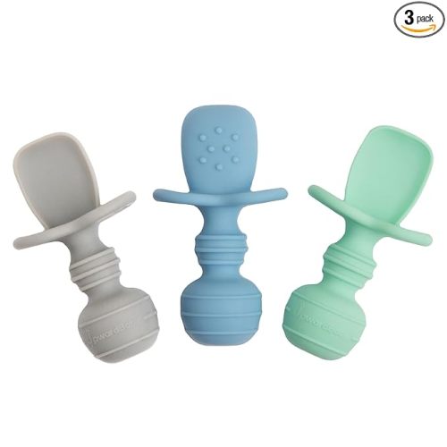 Self-Feeding Spoon with Choke Barrier - Silicone Baby Spoons