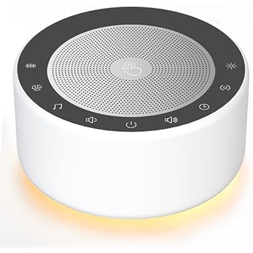 Kipcush White Noise Sound Machine with Nursery Lamp, Mood Lighting, 7 Colour Night Light, 30 Soothing Sounds for Baby/Adult. Timer, Plug in, Memory Function, Touch Control