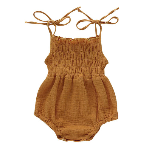 Pzocapte Baby Girl Outfits 3-6 Months 2T Rompers for Toddler Girls Baby JumpsuIt Baby Girls Sleeveless Solid Linen Romper Sling Backless JumpsuIt Outfits Everyday Life Baby Girl 6-9