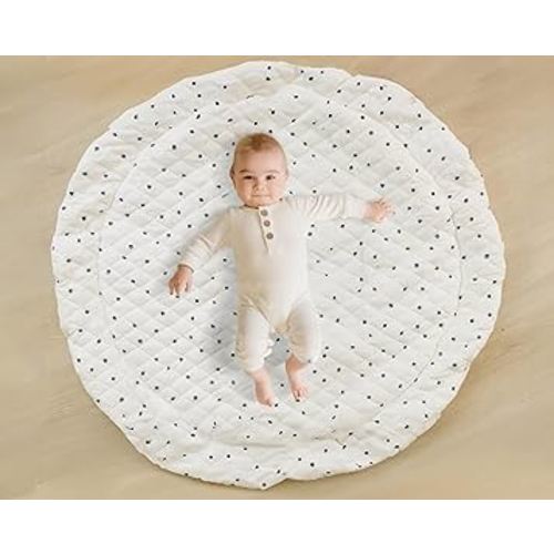 Poppyseed Play Baby Play Mat, Extra-Thick & Extra-Large Round Floor Pad, Designed for Tummy Time, Crawling, & Baby Activity Gyms, Foldable & Portable (Black Squiggle Dot, 43" Round)