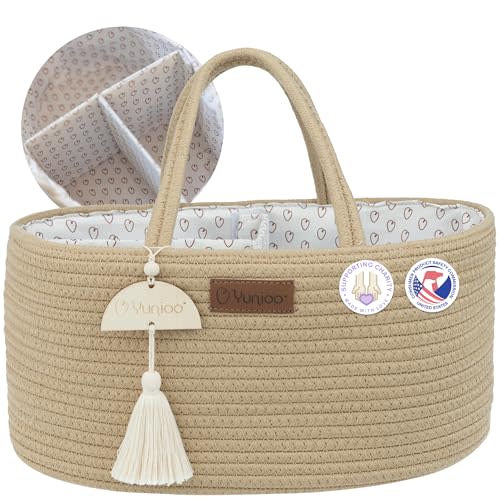 Baby Diaper Caddy Organizer, Portable Nursery Storage Basket with Sturdy Handle Diaper Caddy Basket, Car Caddy for Diapers and Baby Wipes, Newborn Essentials