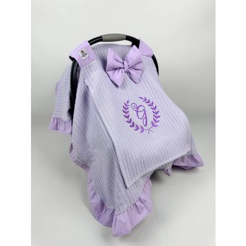 Car Seat Canopy Cover Baby Boy and Girl with Lilac Pique and Peekaboo Mesh Window, Personalized Carseat Cover (100% Cotton,Protector)