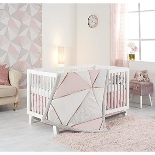 Crib Bedding Set for Girls- 4-Piece Baby Nursery Bedding Crib Set; Geometric, Rose Gold, Powder Pink & Marble | Precious Collection