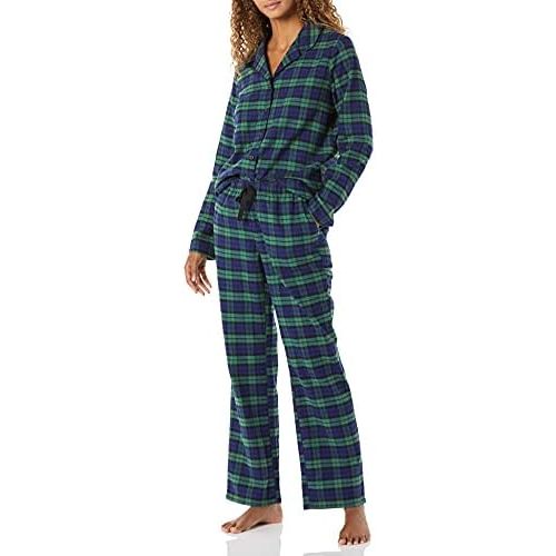 Amazon Essentials Women's Flannel Long-Sleeve Button Front Shirt and Pant Pajama Set