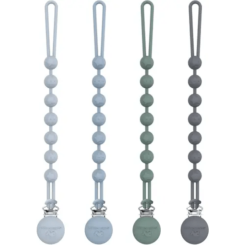 Cuddle Campus Silicone Pacifier Clip Holder with One Piece Design, Pack of 4 Soft Flexible Binky Clips with Texture for Baby Boy and Girl Set 3(6M+)