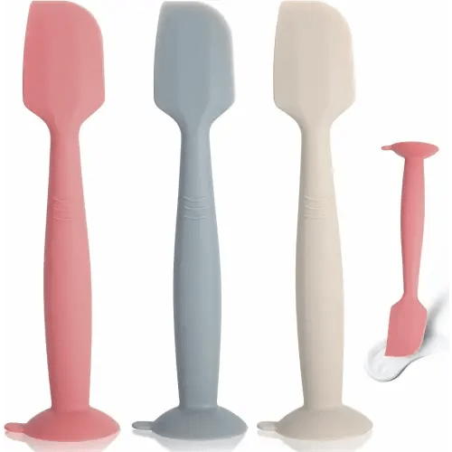 Butt Paste Spatula Diaper Spatula 3 Pack Baby Diaper Cream Spatula Soft Silicone Diaper Paste Spatula,Diaper Cream Applicator Butt Paste Spatula with Suction Base Full Size(Gray+Off-white+Red)