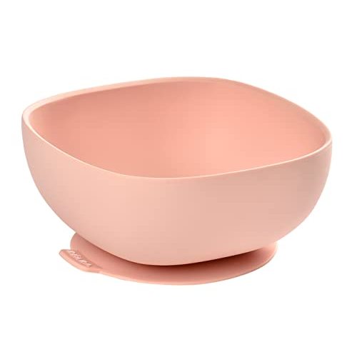 Beaba Silicone Suction Baby Bowl, Soft Anti Slip Durable Unbreakable Toddler Bowls, Baby Essentials, Toddler Baby Feeding, (Rose)