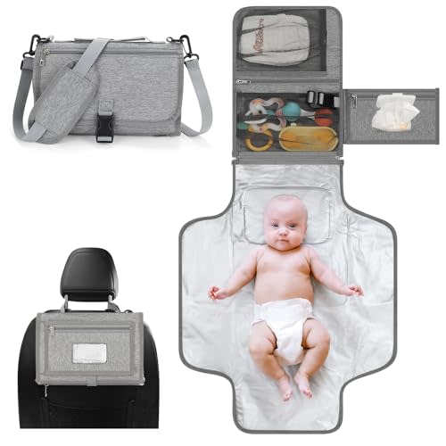 Accmor Portable Diaper Changing Pad, Changing Pad for Baby Girl & Boy, Waterproof Travel Baby Changing Mat, Newborn Essentials Baby Shower Gifts, Grey