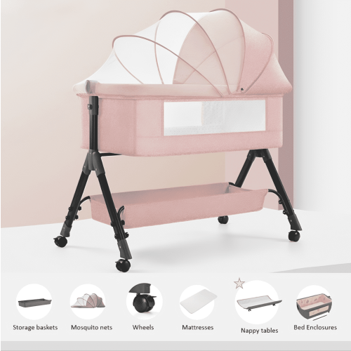4-in-1 Baby Bedside Bassinet,Newborn Bedside Sleeper,Diaper Changer,for Newborns 0-24 Months, Unisex,Pink