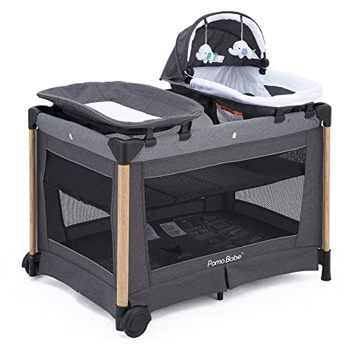 Pamo Babe Deluxe Baby Playard with Foldable Mattress, Large Changing Table,Detachable Childcare Center (Black)