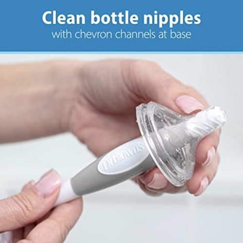 Dr. Brown's Reusable Sponge Baby Bottle Cleaning Brush Set with Suction Cup Stand, Scrubber and Nipple Cleaner, Gray, 3 Pack