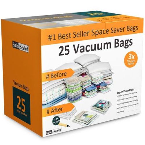 25 Vacuum Storage Bags - Compression Packs For Storing Clothes And Linens - Airtight Space-saving Bags In 4 Sizes With Pump By Home-complete (clear)