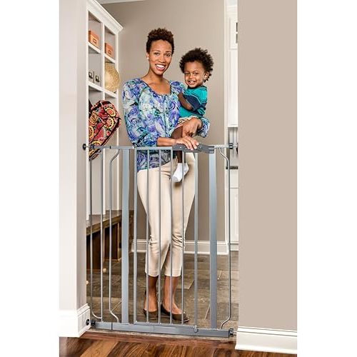 Regalo Easy Step Extra Tall Walk Thru Baby Gate, Bonus Kit, Includes 4-Inch Extension Kit, 1 Pack of Pressure Mount Kit and Wall Mount Kit, Platinum
