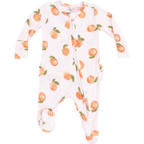 2 Way Zipper Ruffle Back Footie, Watercolor Peaches, orange - Angel Dear | Maisonette