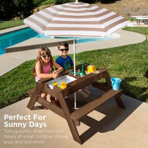 Kids 3-in-1 Outdoor Activity Picnic Table w/ Umbrella
