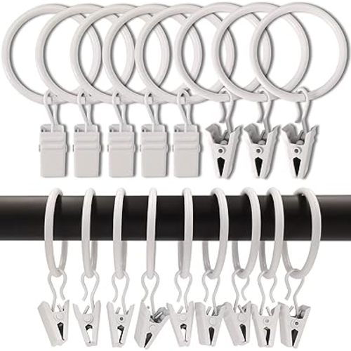100 Pack Curtain Rings with Clips, Curtain Clip Rings Hooks, Bow Hanger Clips for Hanging Drapery Drapes Bows, Ring 1.26 inch Interior Diameter, Fits up to 1" Rod, White