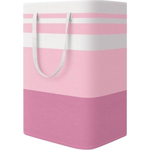 StorageRight Large Collapsible Laundry Basket Hamper with Easy Carry Handles,Freestanding Clothes Hampers for Laundry, Bedroom, Dorm, Towels, Toys, 75L, Pink