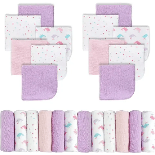 Viviland Baby Washcloths, Soft 24 Pack Baby Wash Cloths Unisex for Boys Girls, Super Absorbent Baby Face Towel Gentle on Sensitive Skin, Wash Clothes for Baby Face & Body, 9''x 9''