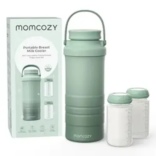 Momcozy 22oz Portable Breast Milk Cooler for Outdoor, Life Saver with 360° Total Cooling for 24 Hours, Larger Capacity Travel Breastmilk Chiller with 2pcs Baby Bottles for Breastmilk Storage, Green