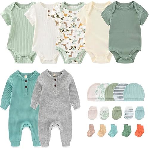 Newborn Layette Gift Set 22-Piece Baby Boy Girl Bodysuits Infant Outfits Essentials and Accessories 0-12 Months