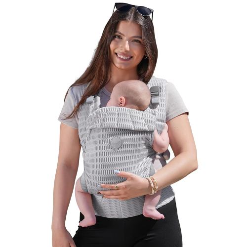GROWNSY Baby Carrier Newborn to Toddler, Breathable Mesh Carrier(7-44lbs) with One-Click Sliding Clasp, Head Support, Ergonomic Desgin and Hands-Free Comfort, Silver Grey