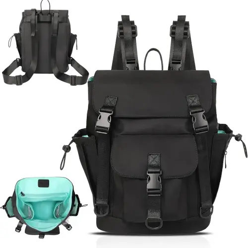 MOMINSIDE Diaper Bag Backpack with Large Wet Pocket, Small Diaper Bag Backpack Mini Baby Bag for Girls Boys, 2 Insulated Pockets, Stroller Straps (Black)