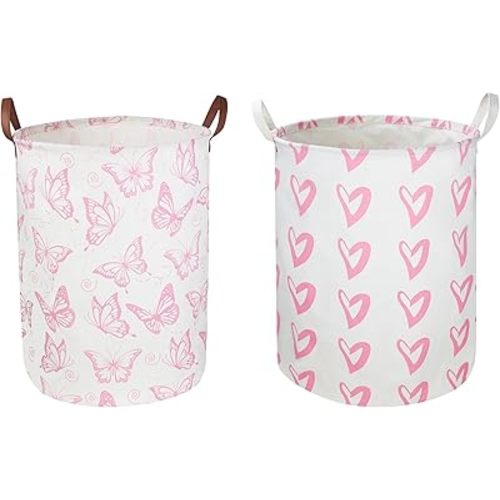 CLOCOR 2 Pack Laundry Basket,Kids Toys Bins,Gift Basket with Handles,Baby Nursery Hamper,Books Organizer,Home,Bedroom,Bathroom