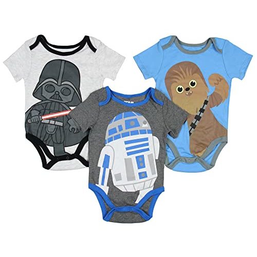 Star Wars Infant Baby Boys Darth Vader Chewbacca R2-D2 One Piece Pajama Romper 3 Pack