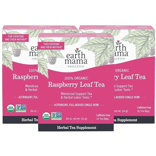 Earth Mama Organic Raspberry Leaf Tea Bags | Labor Tonic & Menstrual Support Herbal Tea, Red Raspberry Leaf Tea for Pregnancy & Postpartum Care Recovery, Caffeine Free Tea, Non GMO, (16 Teabags, 3-Pk) - 16 Count (Pack of 3)