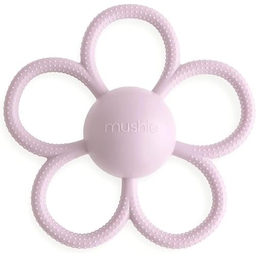 mushie Silicone Baby Daisy Rattle Teether Toy (Soft Lilac)
