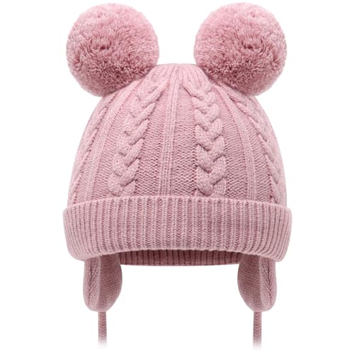 Duoyeree Toddler Winter Hat with Earflap Scarf Hood Thick Warm Kids Skull Cap for Baby Girls Boys