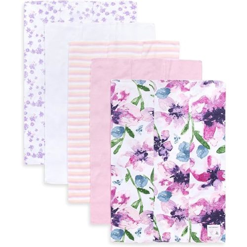 Burts Bees Baby Infant Burp Cloths, 100% Organic Cotton Extra Absorbent Soft Fabric Drool Cloths, 5-Pack Newborn Must-Have Essential Large Burping Cloths, One Size 17 x 11.75 Inches