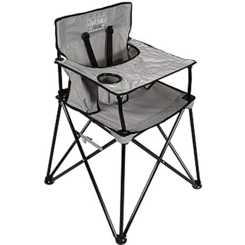 ciao! Baby Portable High Chair for Babies and Toddlers, Compact Folding Travel High Chair with Carry Bag for Outdoor Camping, 1 Count (Pack of 1) (Grey Check)