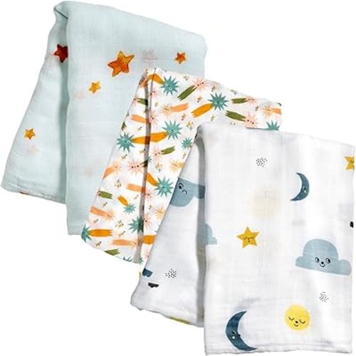 Rookie Humans Space Swaddle 3-Pack, Silky Soft Viscose from Bamboo Muslin Swaddle Blankets