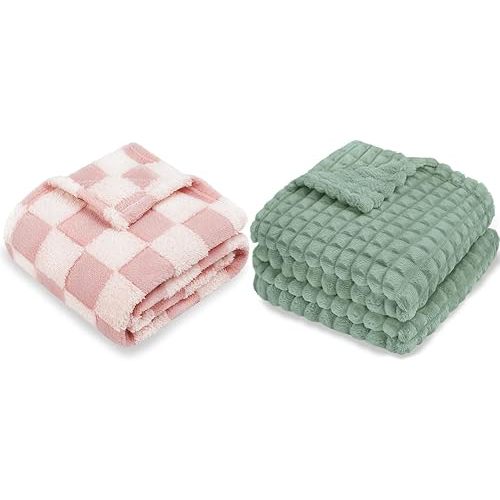 HOMRITAR Checkered Baby Blanket for Boys Girls Warm Cozy Reversible Checkerboard Toddlers Blanket, Fluffy Fuzzy Plush Lightweight Bed Blanket with Chessboard Grid Design 380GSM
