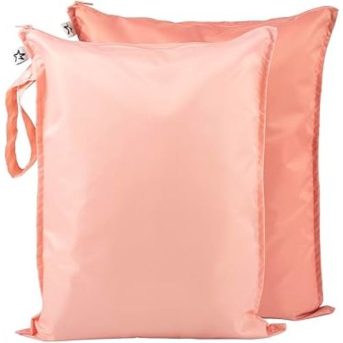 Tiny Twinkle Mess-proof Wet Bags 2 Pack Waterproof and Washable Bag for Travel storage, Stroller, Daycare, Baby Diapers, Yoga, Beach, Pool, Wet Toddler Swimsuits (Peach,Terracotta)